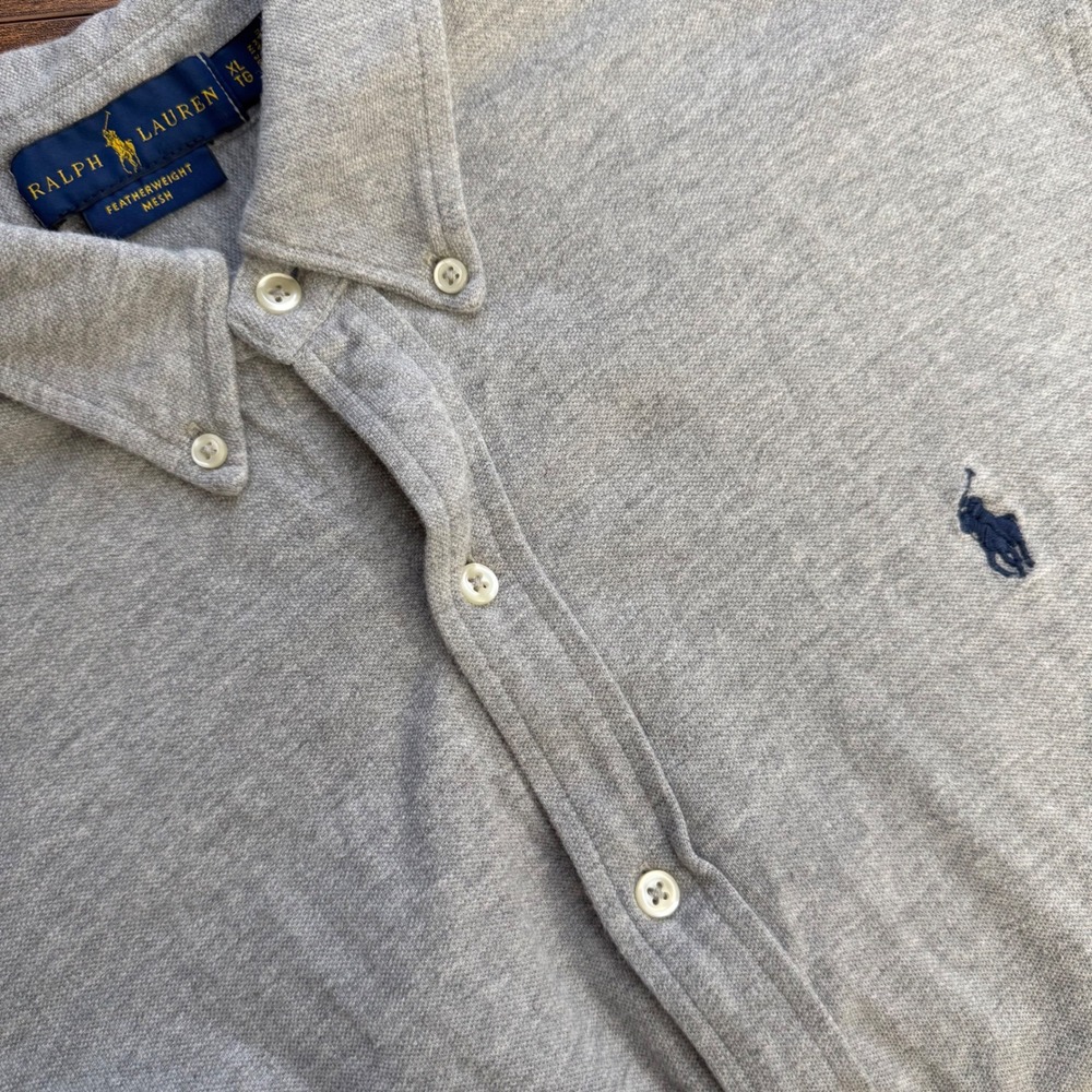 Ralph‎ Lauren Featherweight Mesh Button Down Shirt Mens XL Gray Long Sleeve Pony